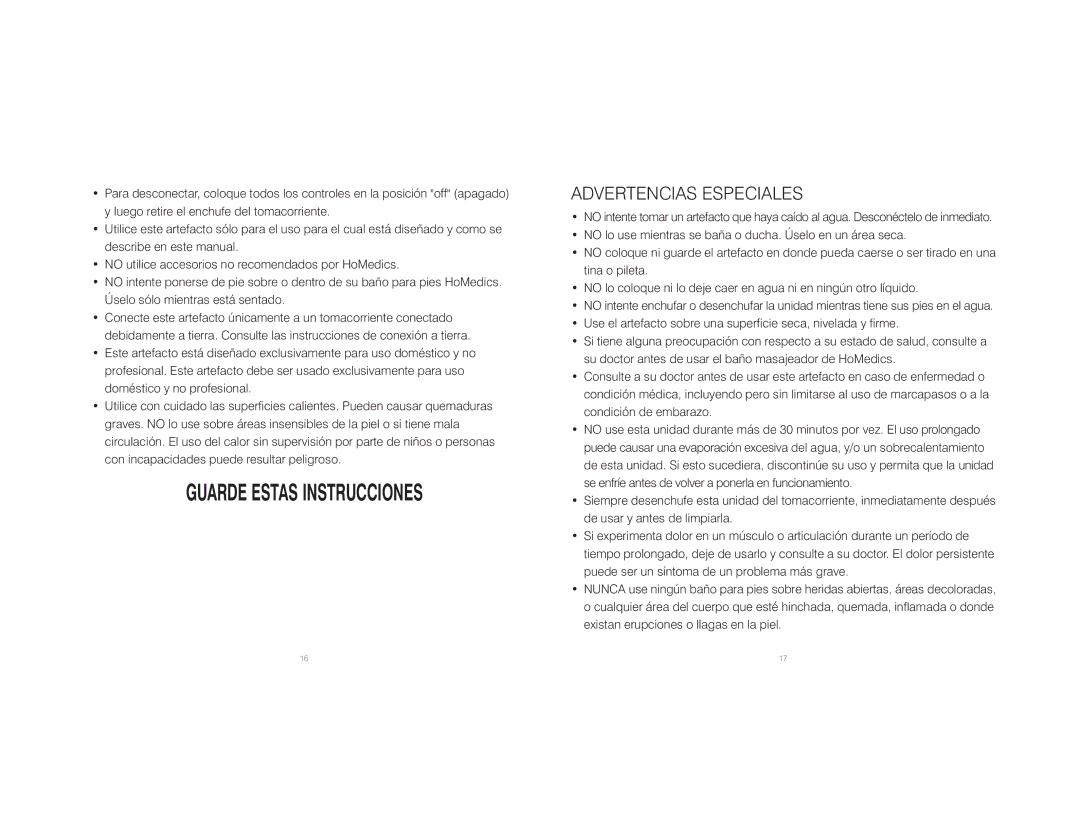 HoMedics BL-200 instruction manual Advertencias Especiales 