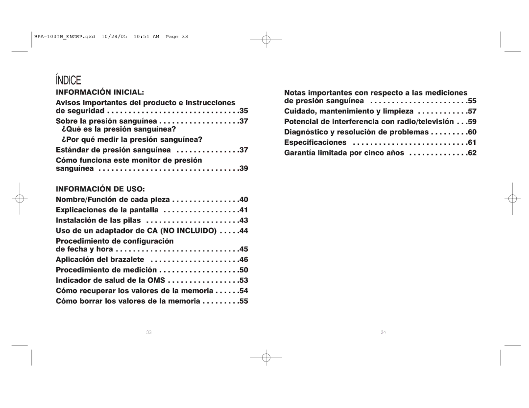 HoMedics BPA-100 manual Información Inicial, Información DE USO 