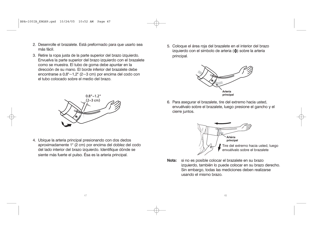 HoMedics BPA-100 manual Main Arteria Artery principal 