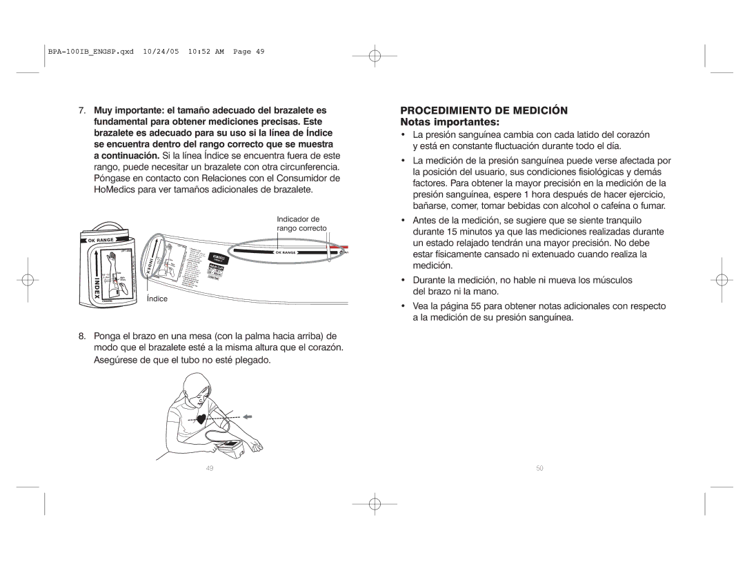 HoMedics BPA-100 manual Procedimiento DE Medición, Notas importantes 