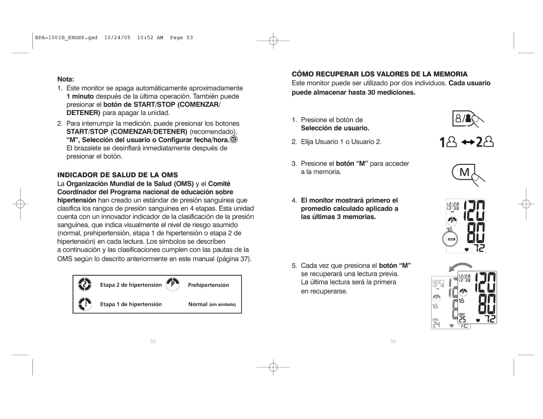 HoMedics BPA-100 manual Indicador DE Salud DE LA OMS 