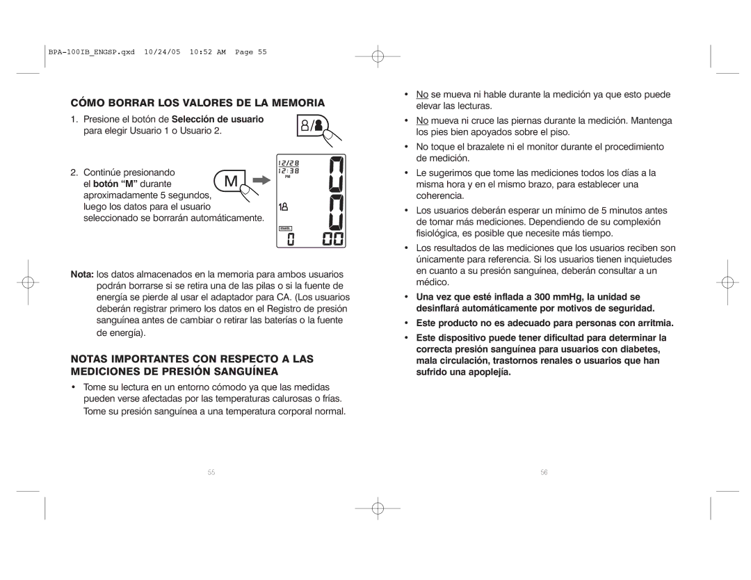 HoMedics BPA-100 manual Cómo Borrar LOS Valores DE LA Memoria 