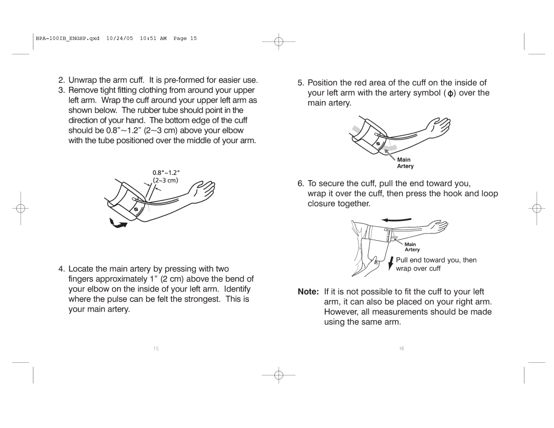 HoMedics BPA-100 manual Pull end toward you, then wrap over cuff 