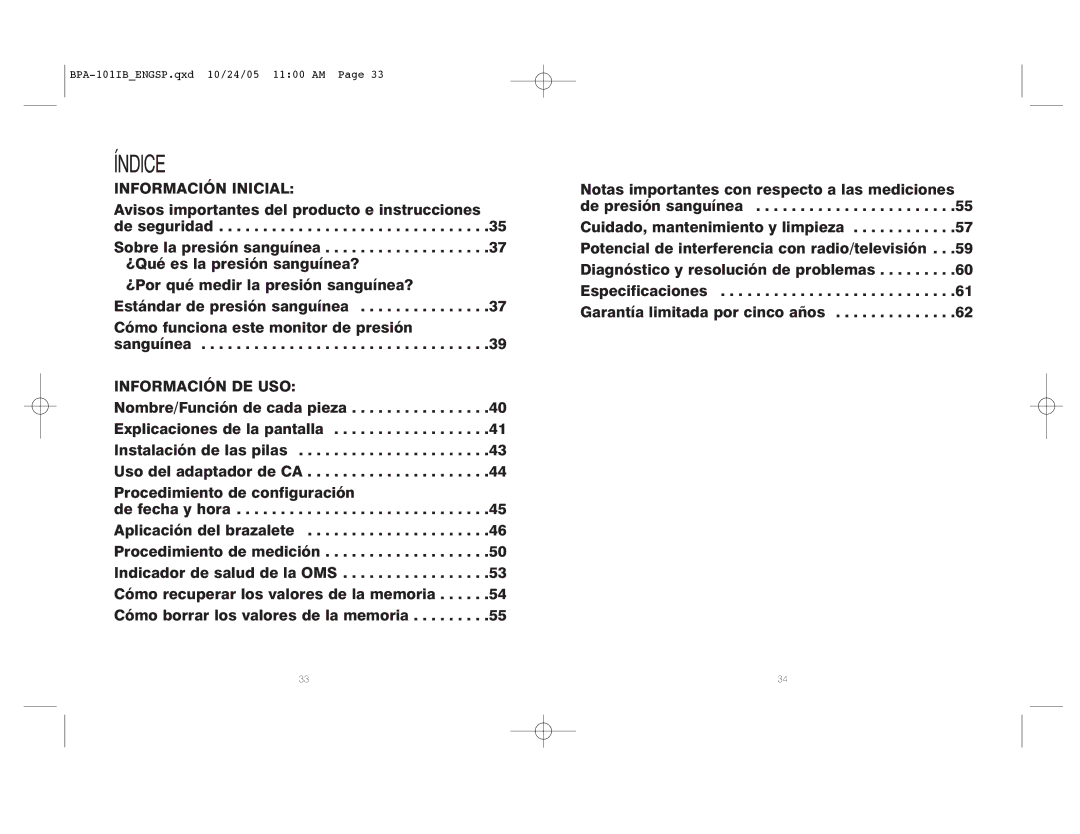 HoMedics BPA-101 manual Información Inicial, Información DE USO 