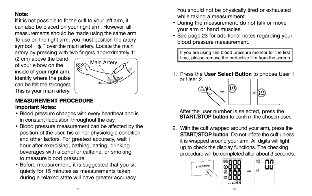 HoMedics BPA-110 manual Measurement Procedure, Important Notes 