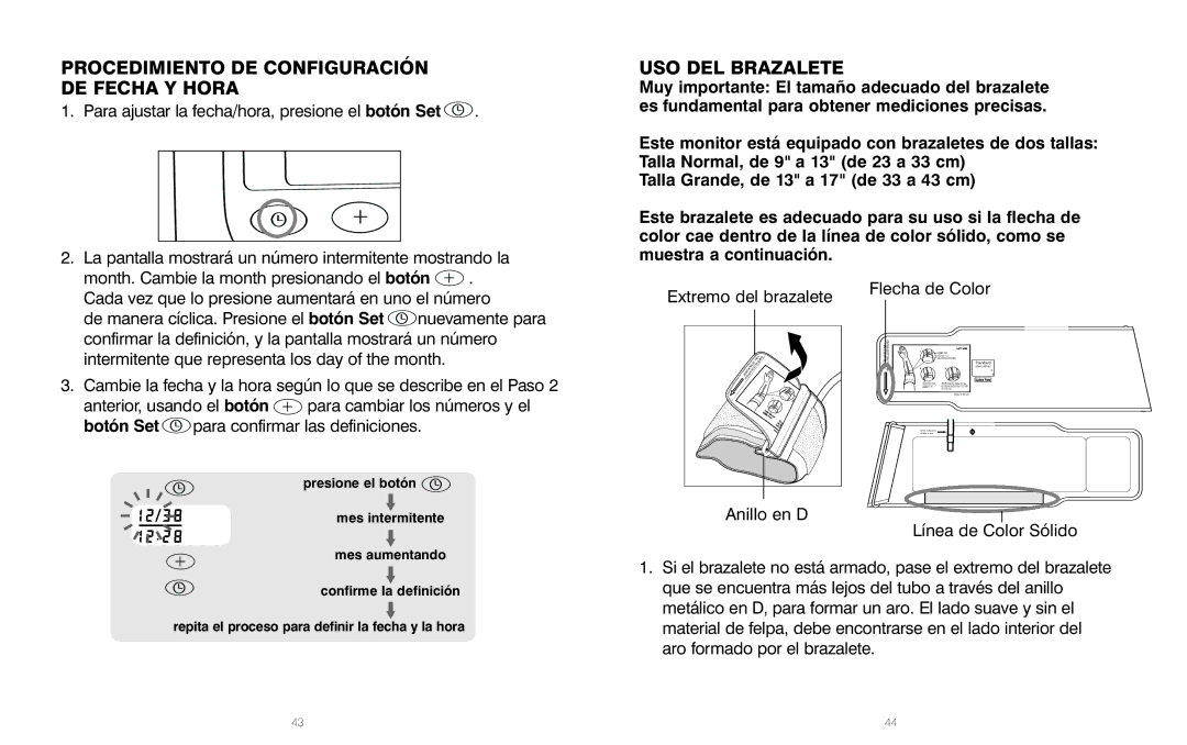 HoMedics BPA-110 manual Procedimiento DE Configuración DE Fecha Y Hora, USO DEL Brazalete 