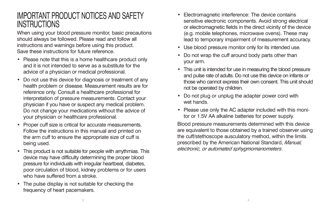 HoMedics BPA-110 manual Important Product Notices and Safety Instructions 