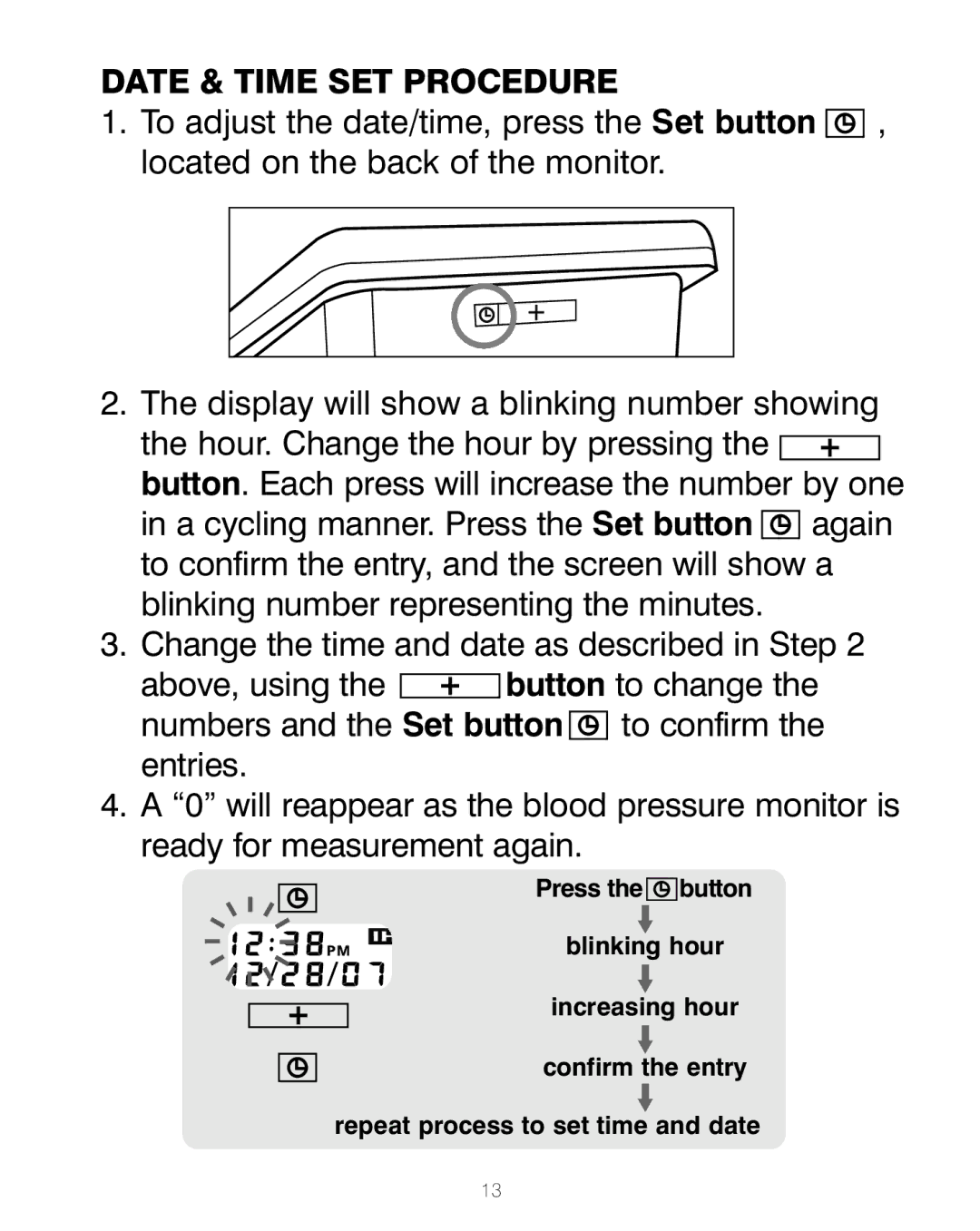 HoMedics BPA-200 manual Date & Time SET Procedure 