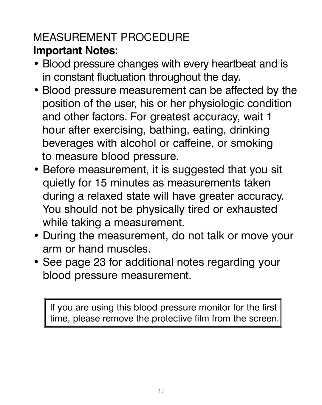 HoMedics BPA-200 manual Measurement Procedure, Important Notes 