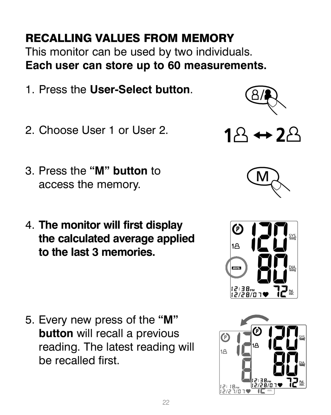 HoMedics BPA-200 manual Recalling Values from Memory 