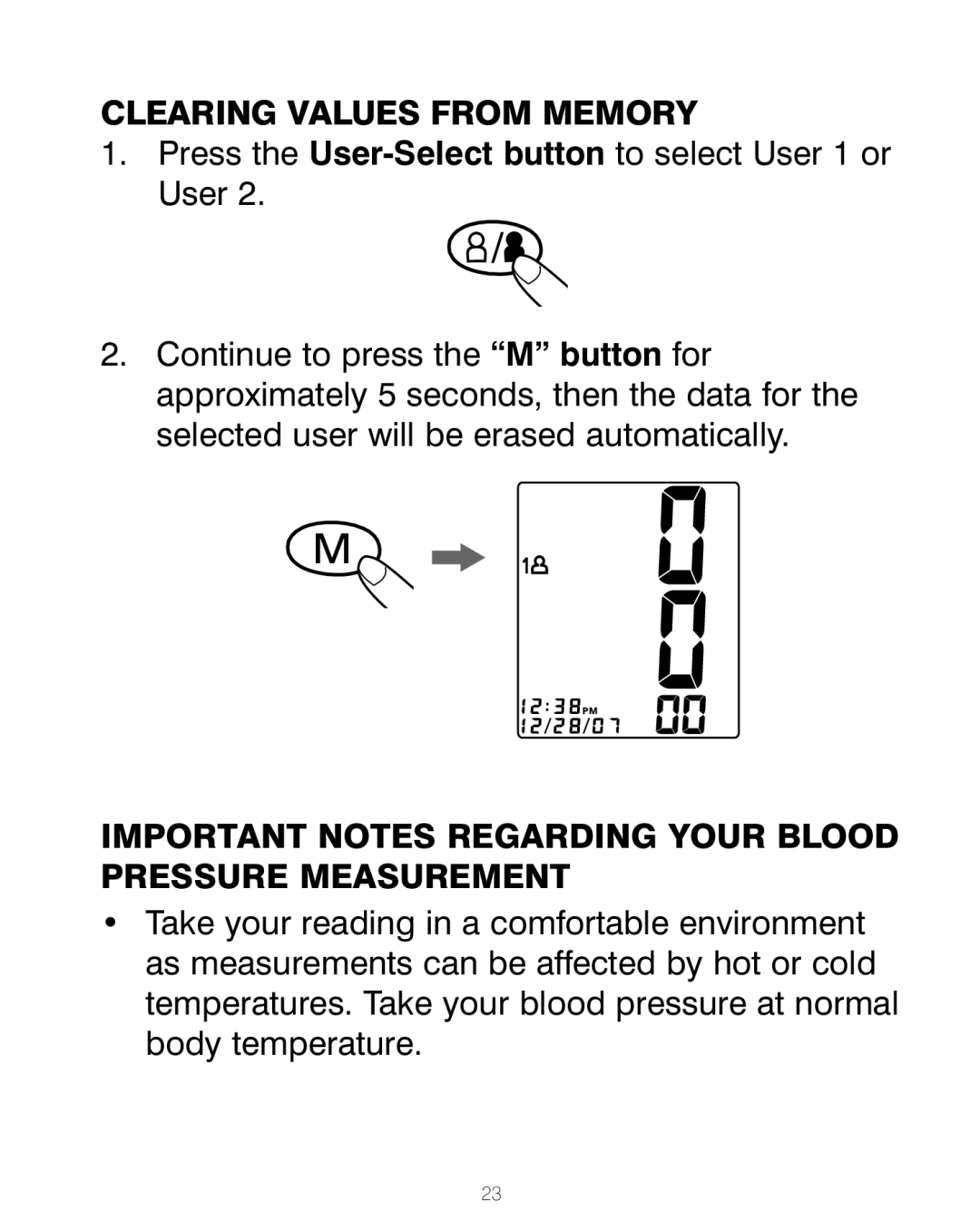 HoMedics BPA-200 manual Clearing Values from Memory, Important Notes Regarding Your Blood Pressure Measurement 