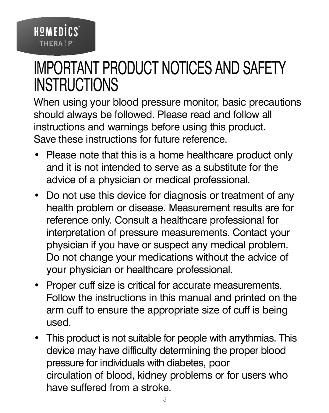 HoMedics BPA-200 manual Important Product Notices and Safety Instructions 