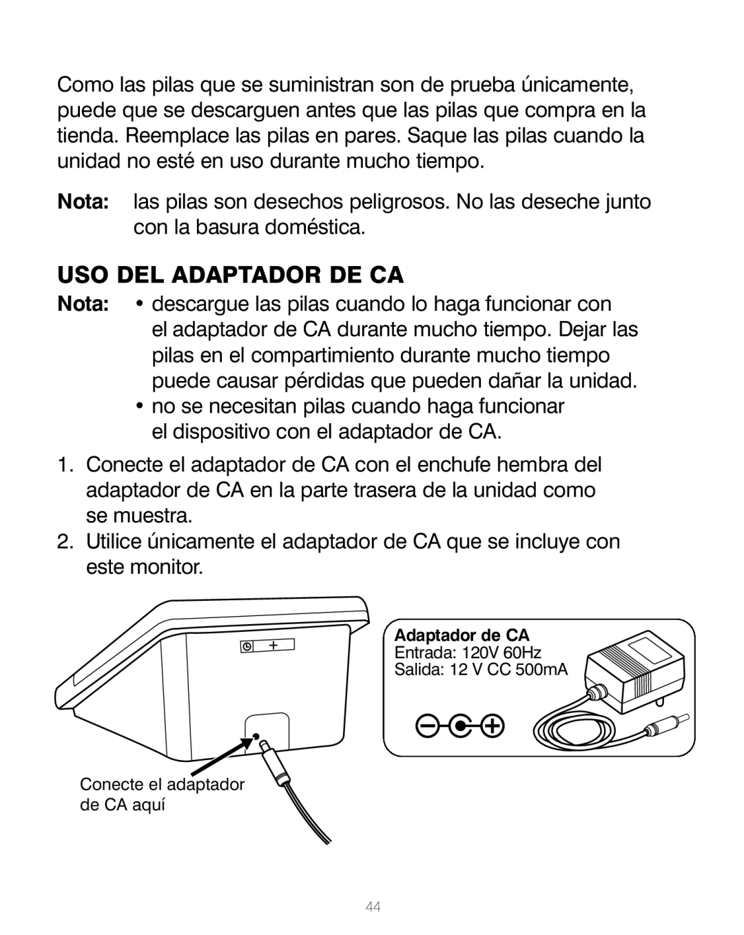 HoMedics BPA-200 manual USO DEL Adaptador DE CA 