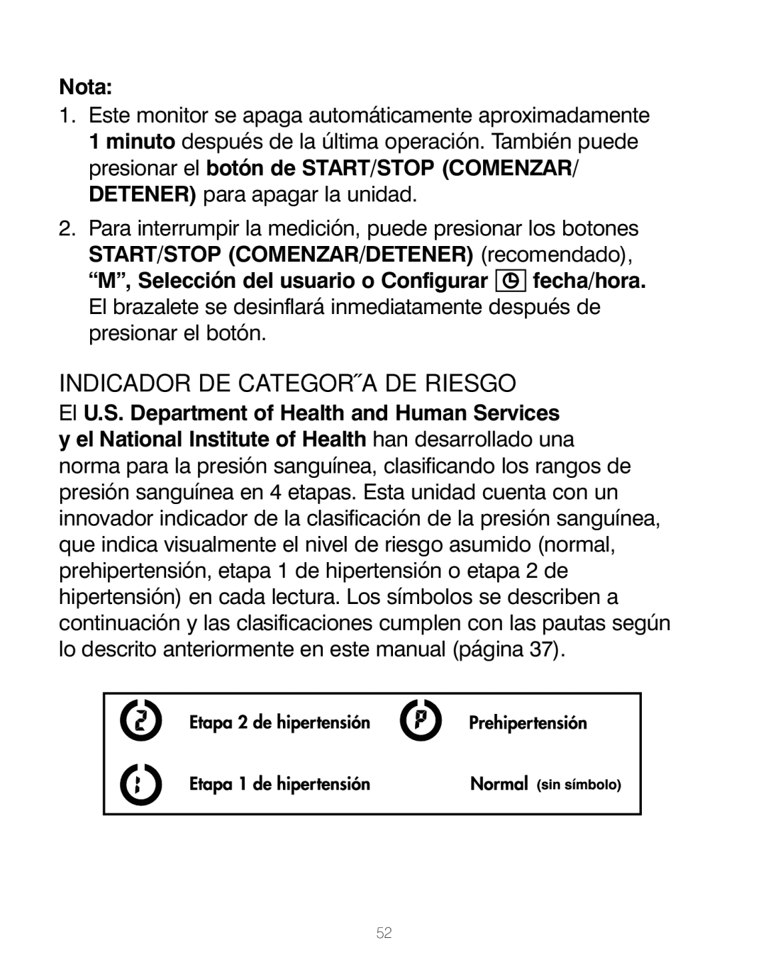 HoMedics BPA-200 manual Indicador DE Categoría DE Riesgo, Nota 