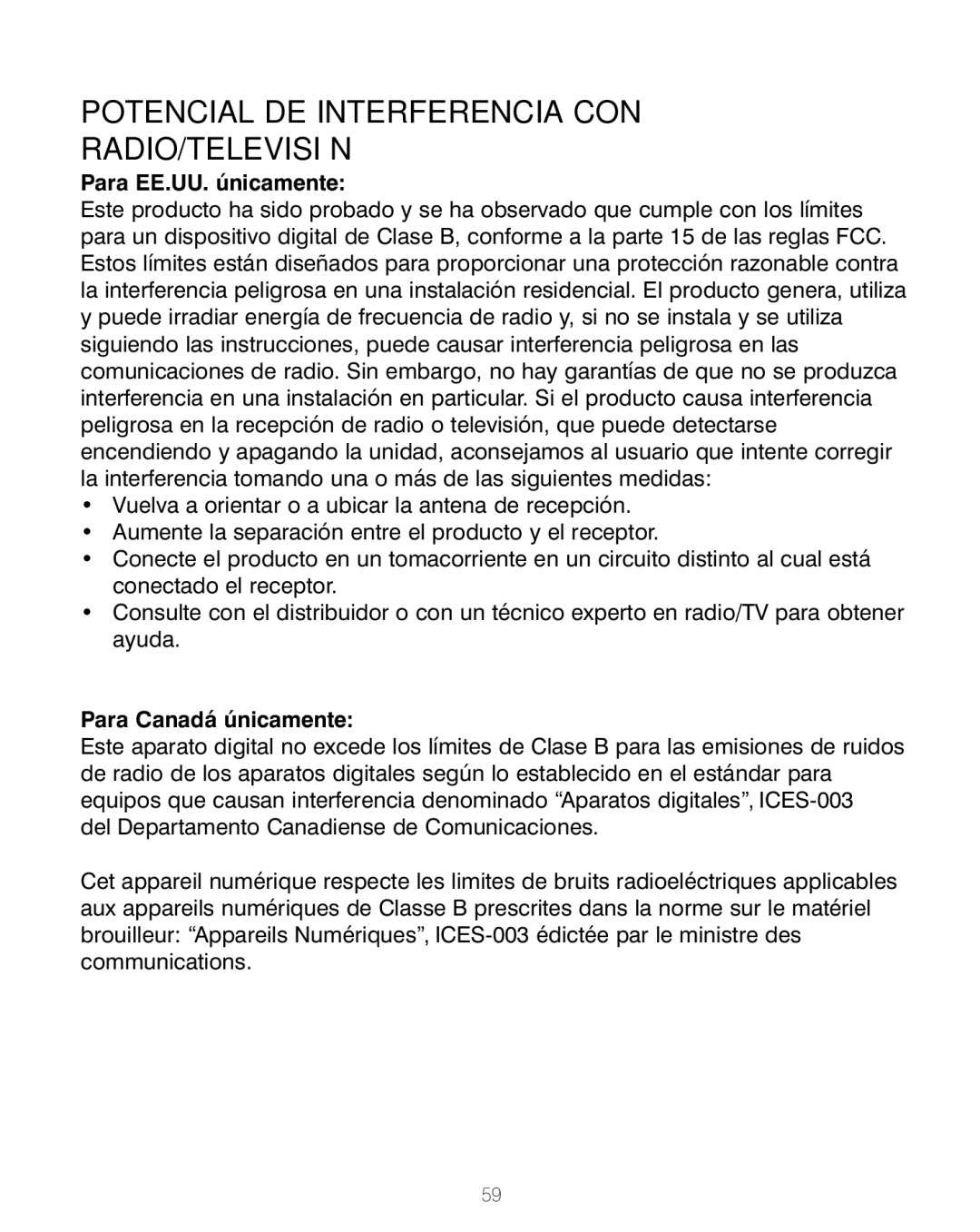 HoMedics BPA-200 manual Potencial DE Interferencia CON RADIO/TELEVISIÓN, Para EE.UU. únicamente 