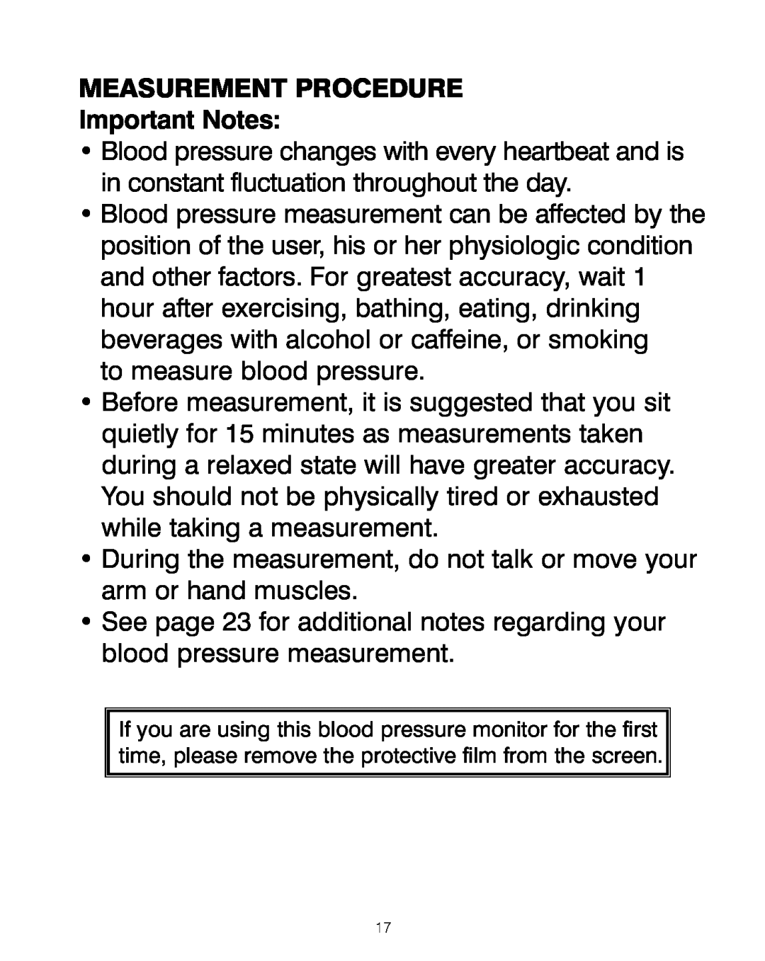 HoMedics BPA-200 manual MEASUREMENT PROCEDURE Important Notes 
