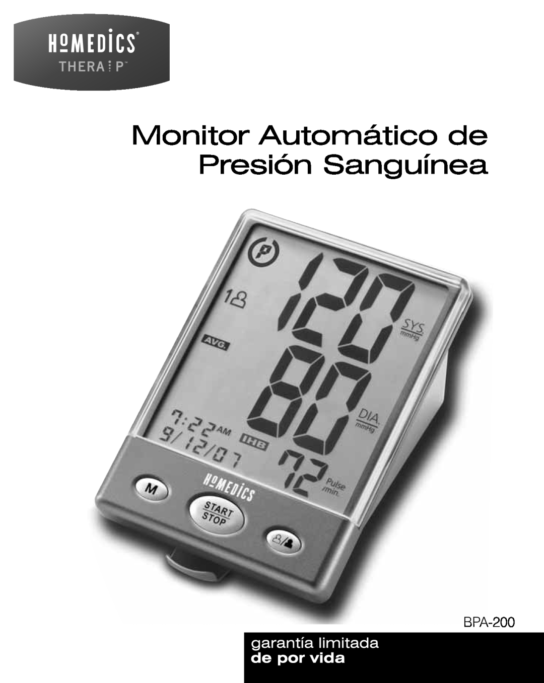 HoMedics BPA-200 manual Monitor Automático de Presión Sanguínea 