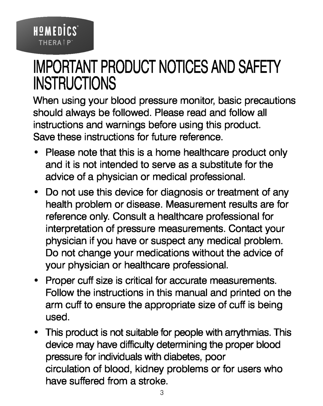 HoMedics BPA-200 manual Important Product Notices And Safety Instructions 