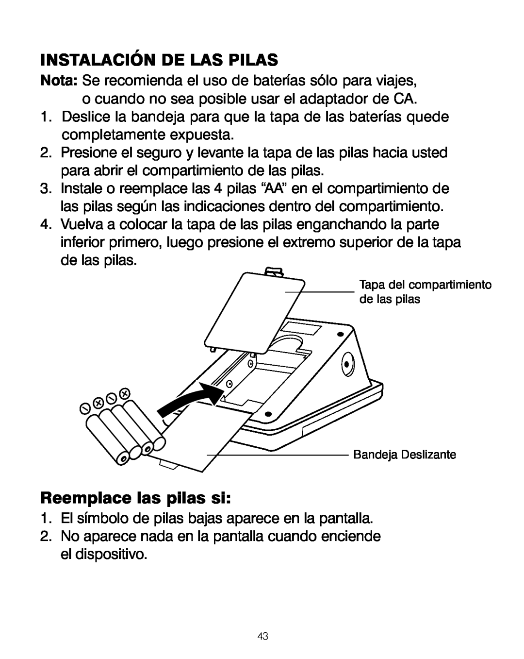 HoMedics BPA-200 manual Instalación De Las Pilas, Reemplace las pilas si 