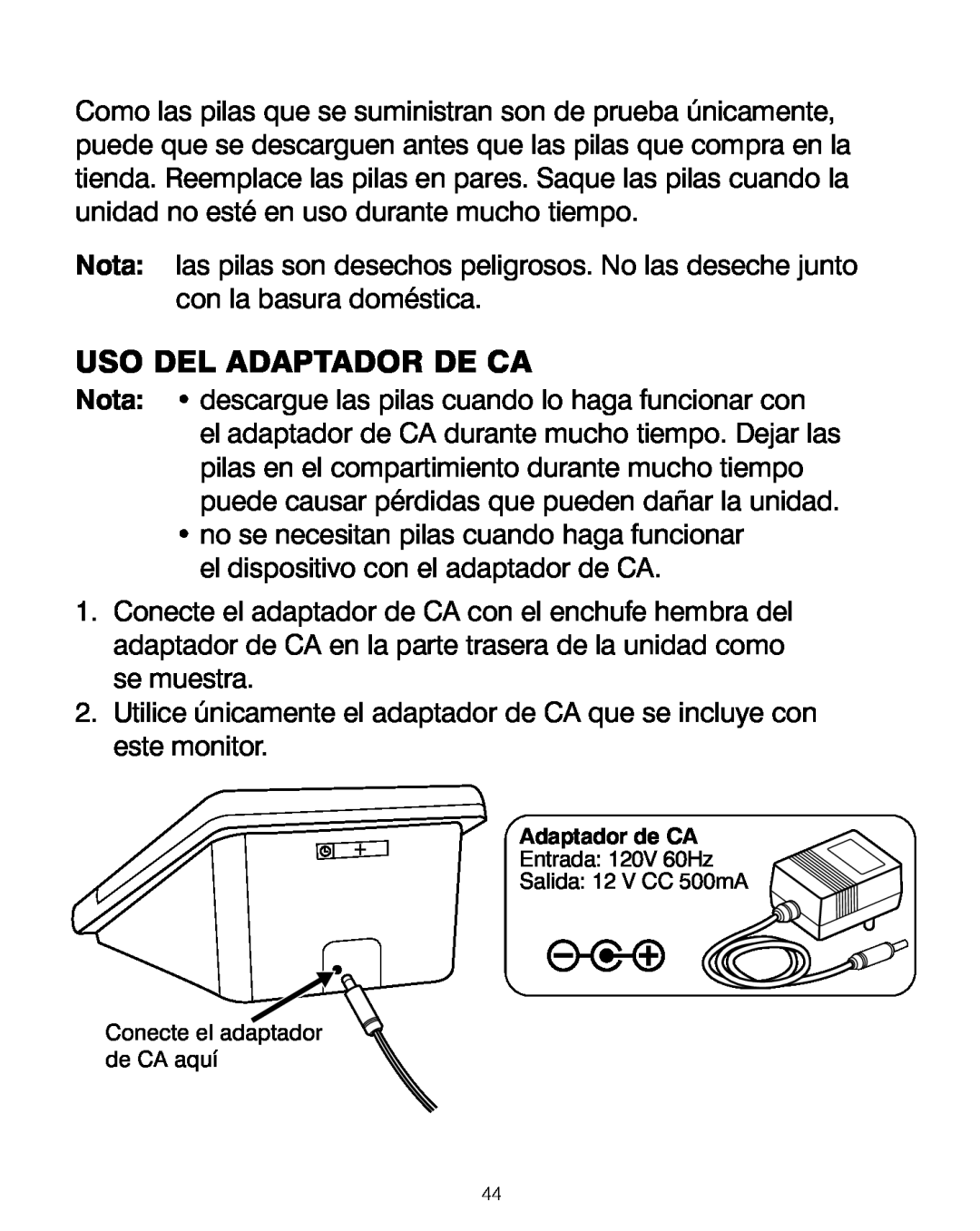 HoMedics BPA-200 manual Uso Del Adaptador De Ca, Adaptador de CA 