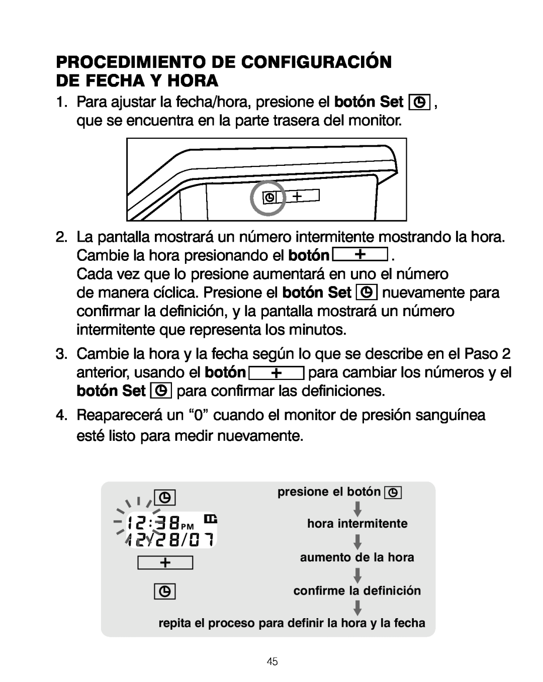HoMedics BPA-200 manual Procedimiento De Configuración De Fecha Y Hora 