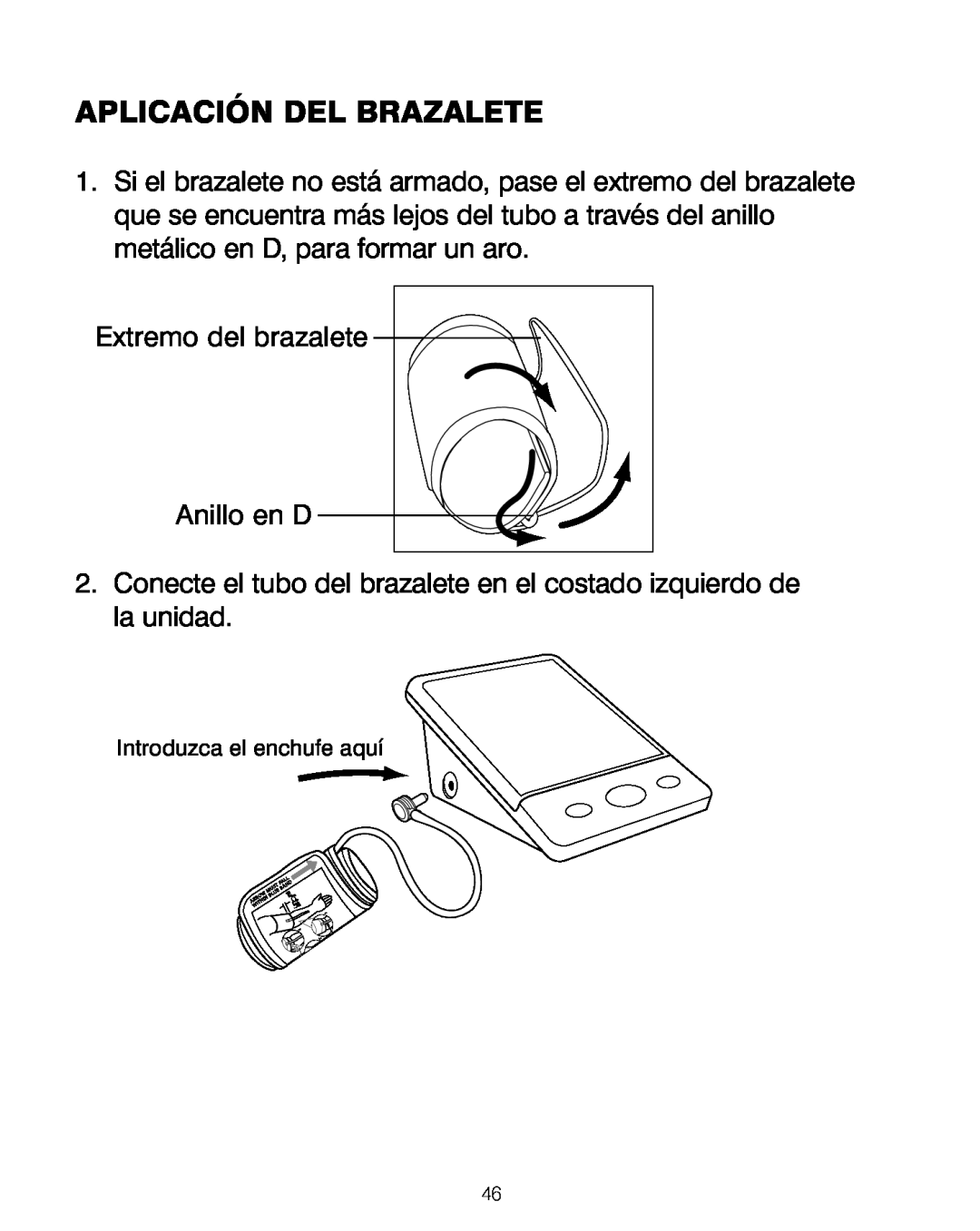 HoMedics BPA-200 manual Aplicación Del Brazalete, Extremo del brazalete, Anillo en D 