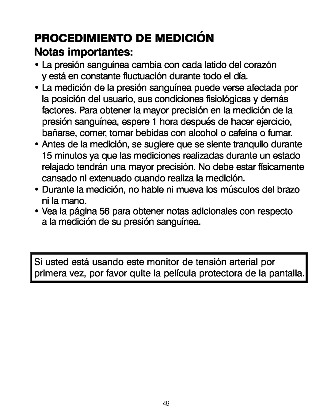 HoMedics BPA-200 manual PROCEDIMIENTO DE MEDICIÓN Notas importantes 