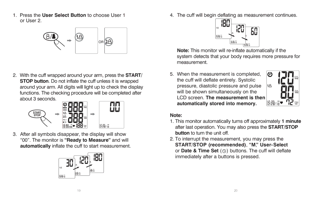 HoMedics BPA-201 manual Start Stop 