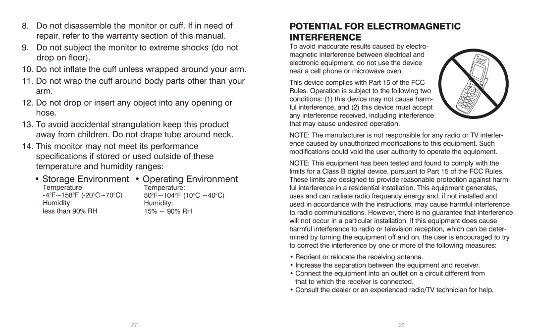 HoMedics BPA-201 manual Potential for Electromagnetic Interference 