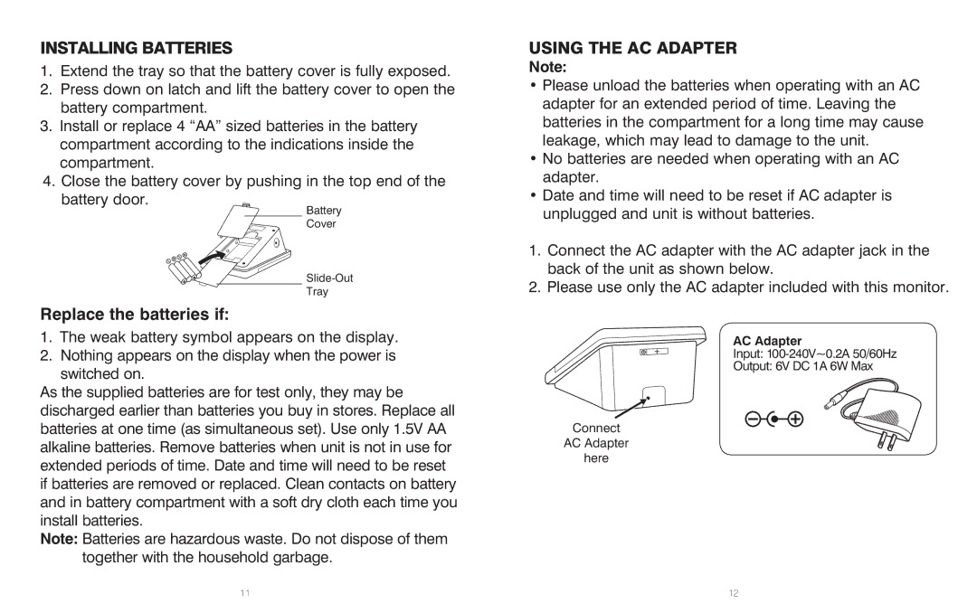 HoMedics BPA-201 manual Using the AC Adapter 