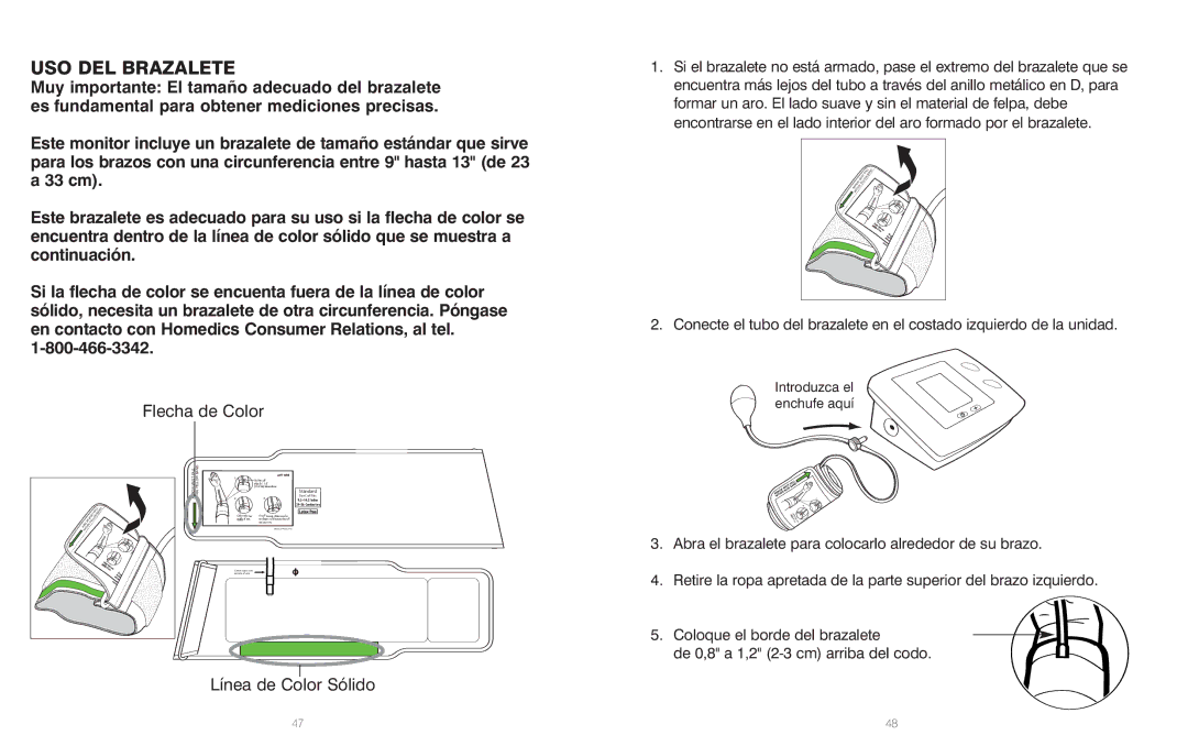 HoMedics BPS-060 warranty USO DEL Brazalete, Flecha de Color 