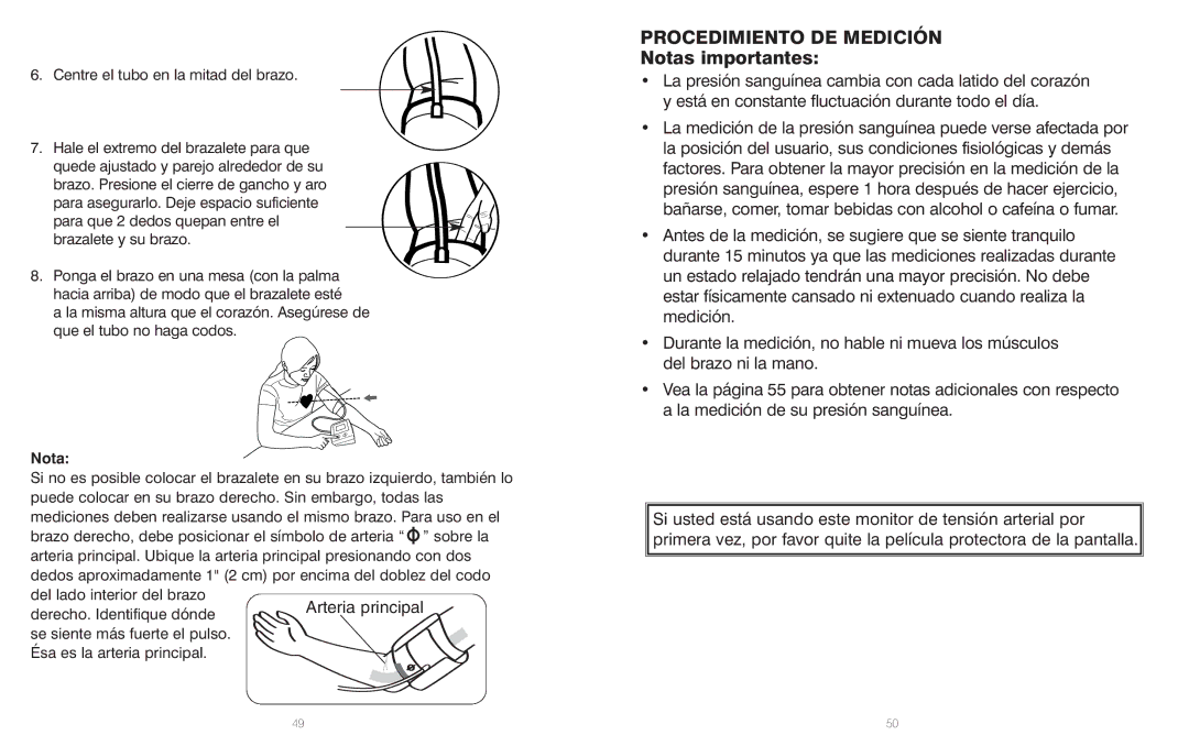 HoMedics BPS-060 warranty Procedimiento DE Medición, Nota 