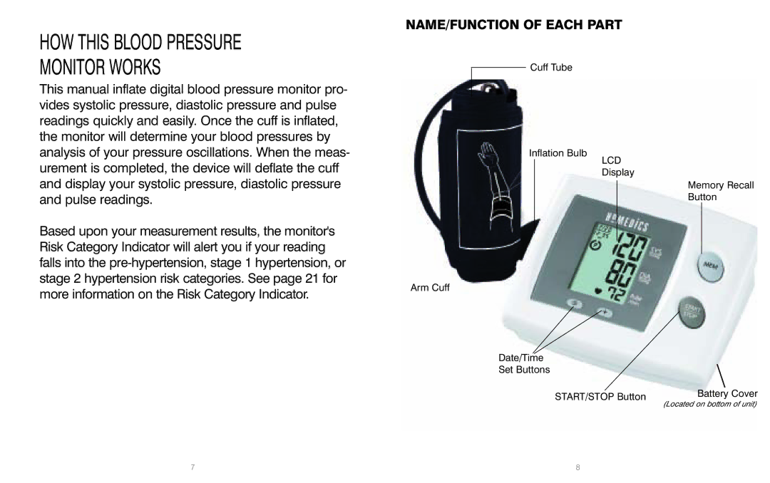 HoMedics BPS-060 warranty HOW this Blood Pressure Monitor Works, NAME/FUNCTION of Each Part 