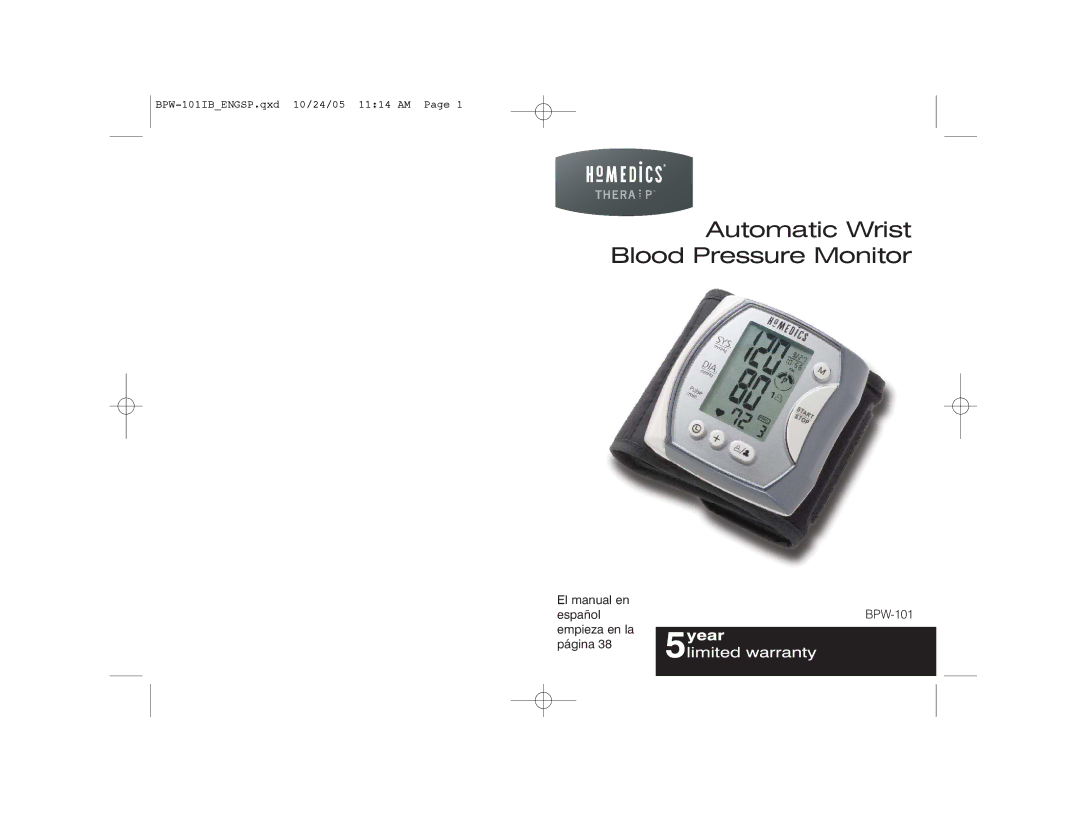 HoMedics BPW-101 manual Automatic Wrist Blood Pressure Monitor 