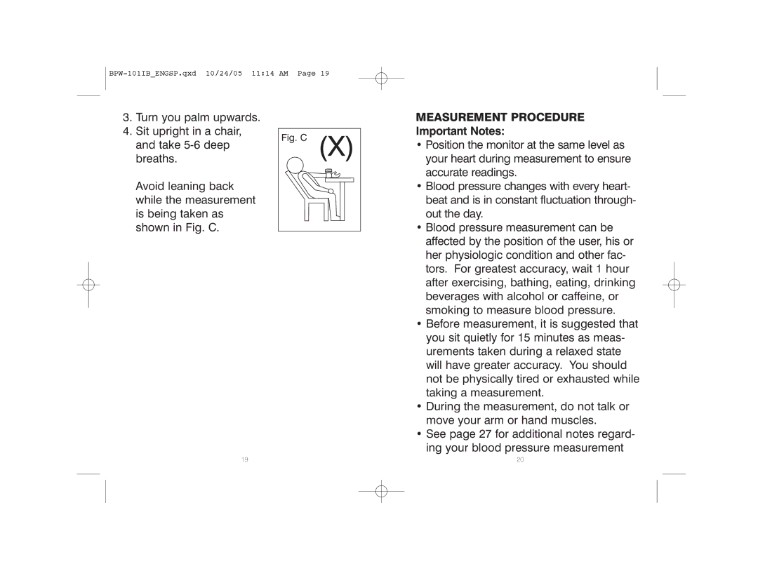 HoMedics BPW-101 manual Measurement Procedure, Important Notes 