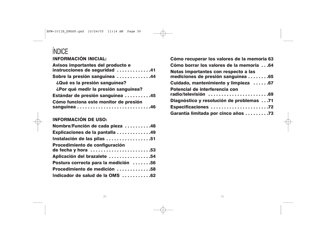 HoMedics BPW-101 manual Información Inicial, Información DE USO 