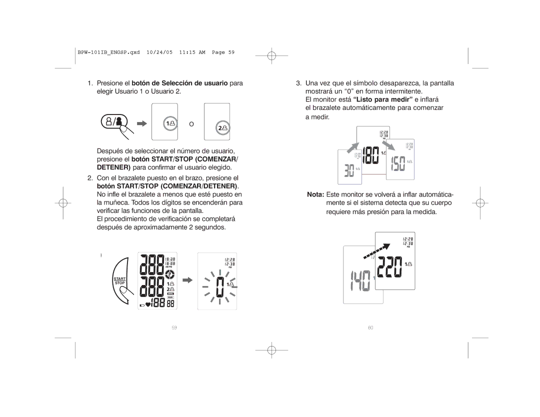 HoMedics BPW-101 manual Start Stop 