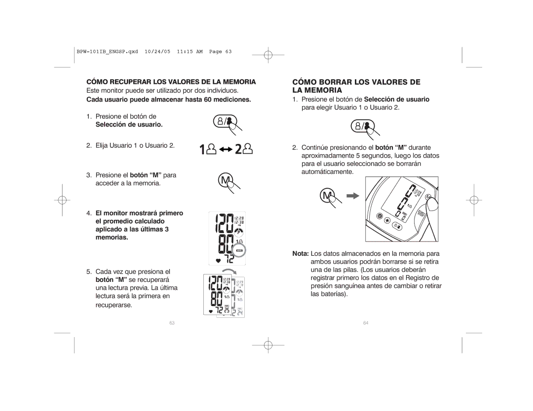 HoMedics BPW-101 manual Cómo Borrar LOS Valores DE LA Memoria, Cómo Recuperar LOS Valores DE LA Memoria 