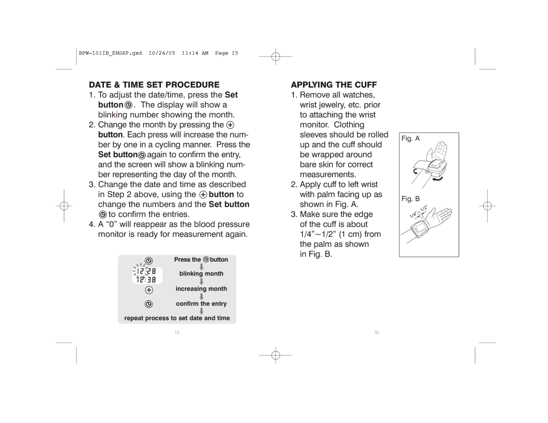 HoMedics BPW-101 manual Date & Time SET Procedure, Applying the Cuff 