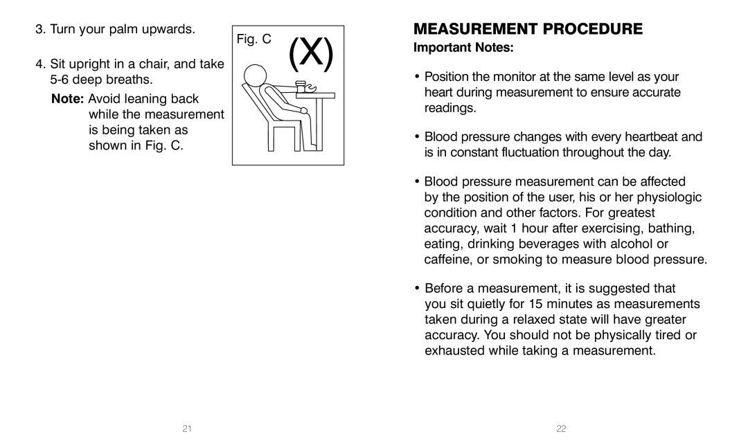 HoMedics BPW-201 manual Measurement Procedure, Important Notes 