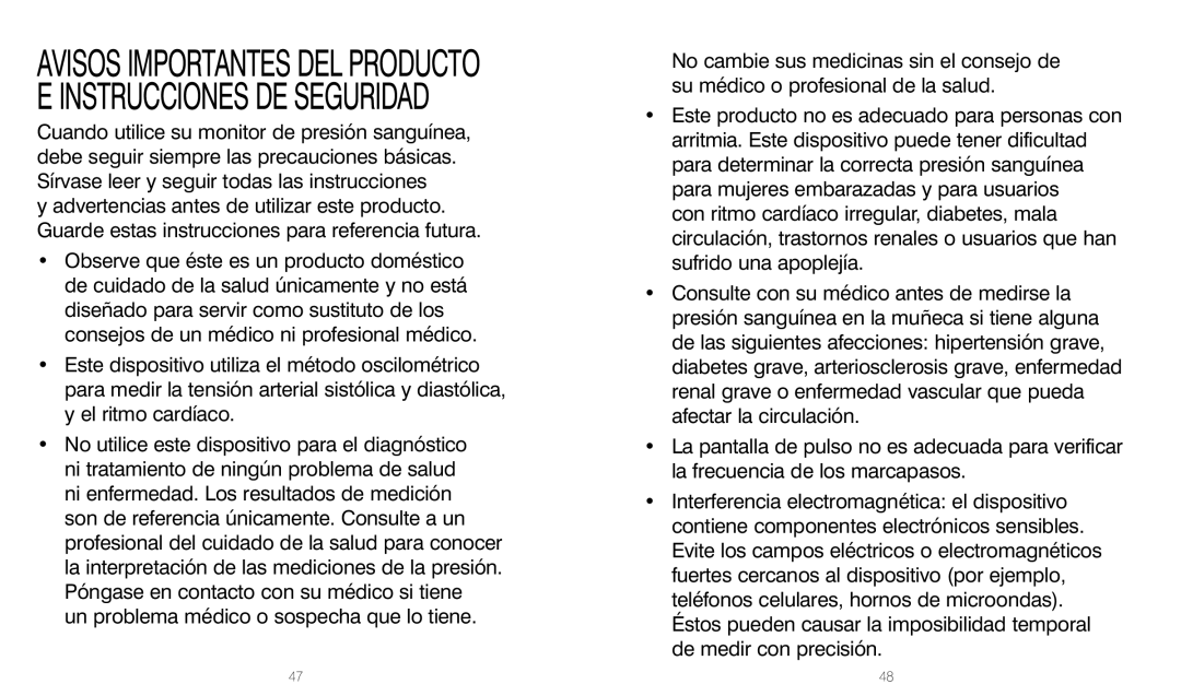 HoMedics BPW-201 manual Avisos Importantes DEL Producto E Instrucciones DE Seguridad 