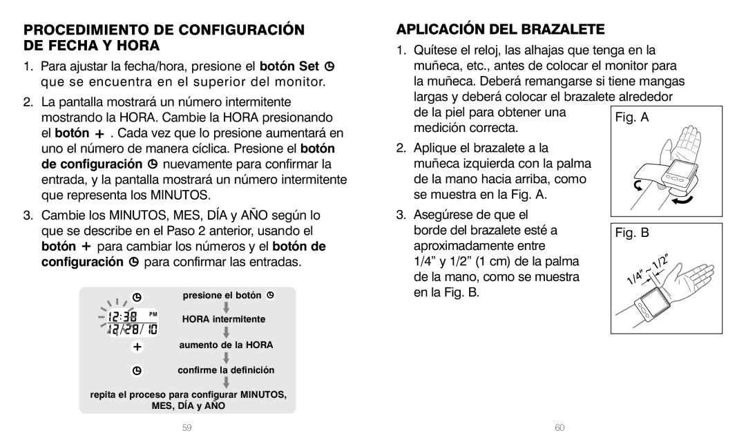 HoMedics BPW-201 manual Procedimiento DE Configuración DE Fecha Y Hora, Aplicación DEL Brazalete 