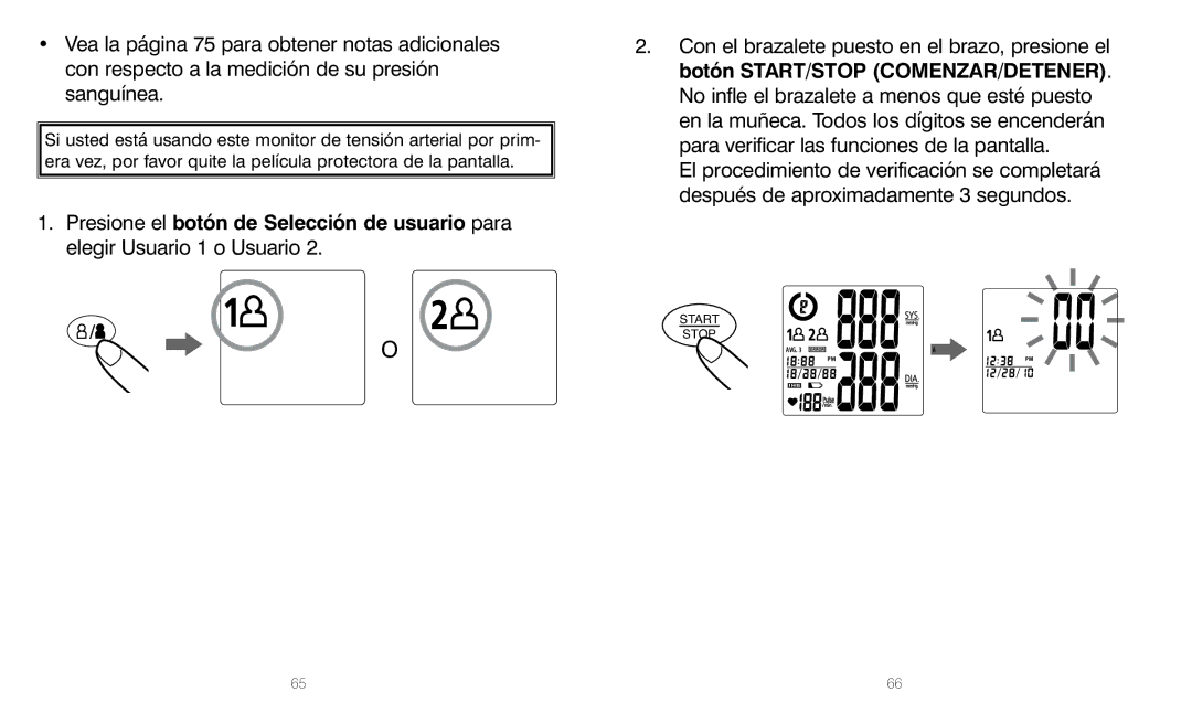 HoMedics BPW-201 manual Start Stop 