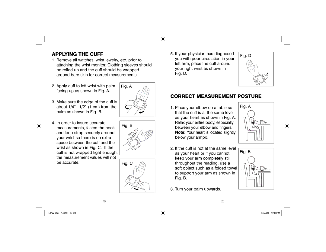 HoMedics Automatic Wrist Blood Pressure Monitor with Voice Assist, BPW-260 Applying the Cuff, Correct Measurement Posture 