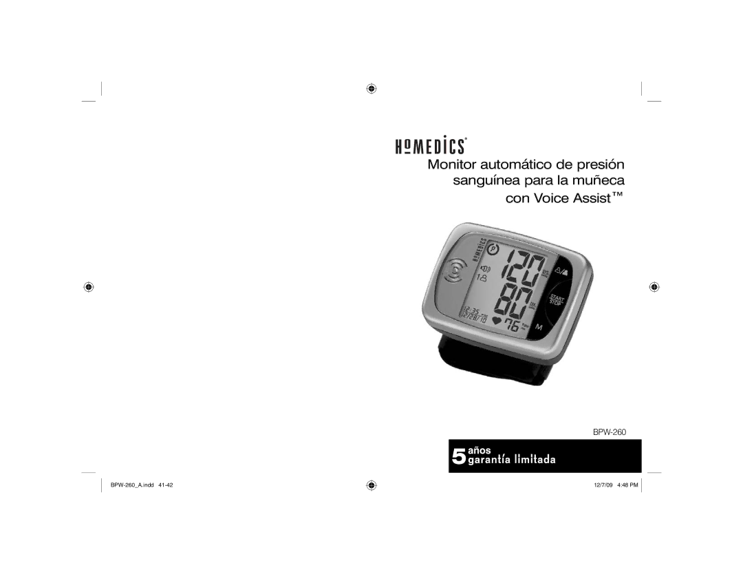 HoMedics BPW-260, Automatic Wrist Blood Pressure Monitor with Voice Assist manual 