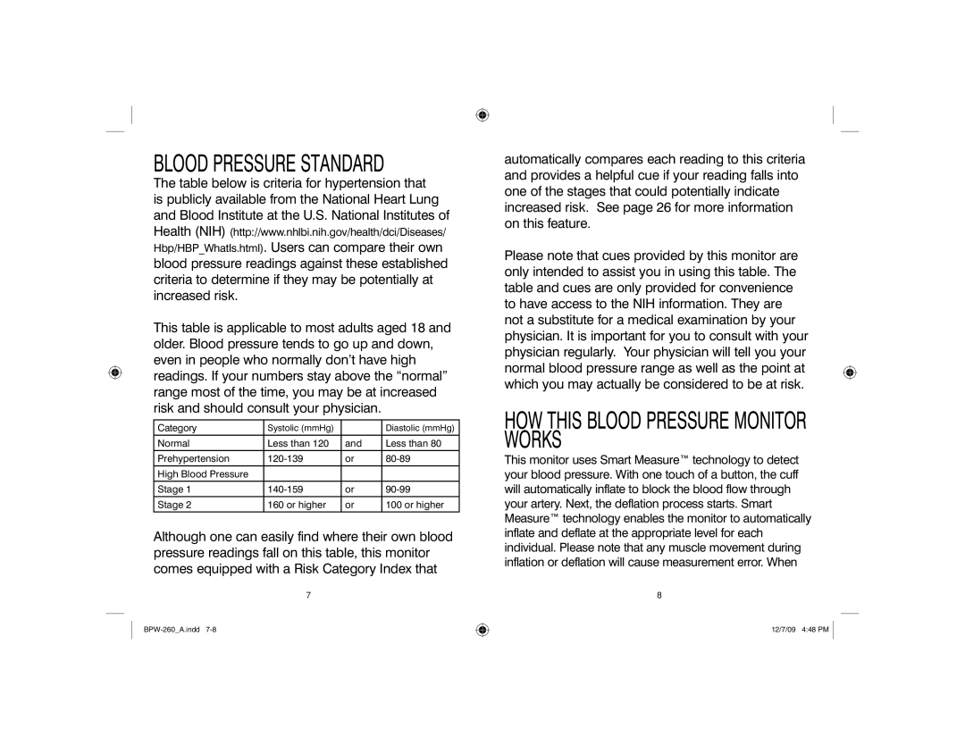 HoMedics Automatic Wrist Blood Pressure Monitor with Voice Assist, BPW-260 manual Blood Pressure Standard 