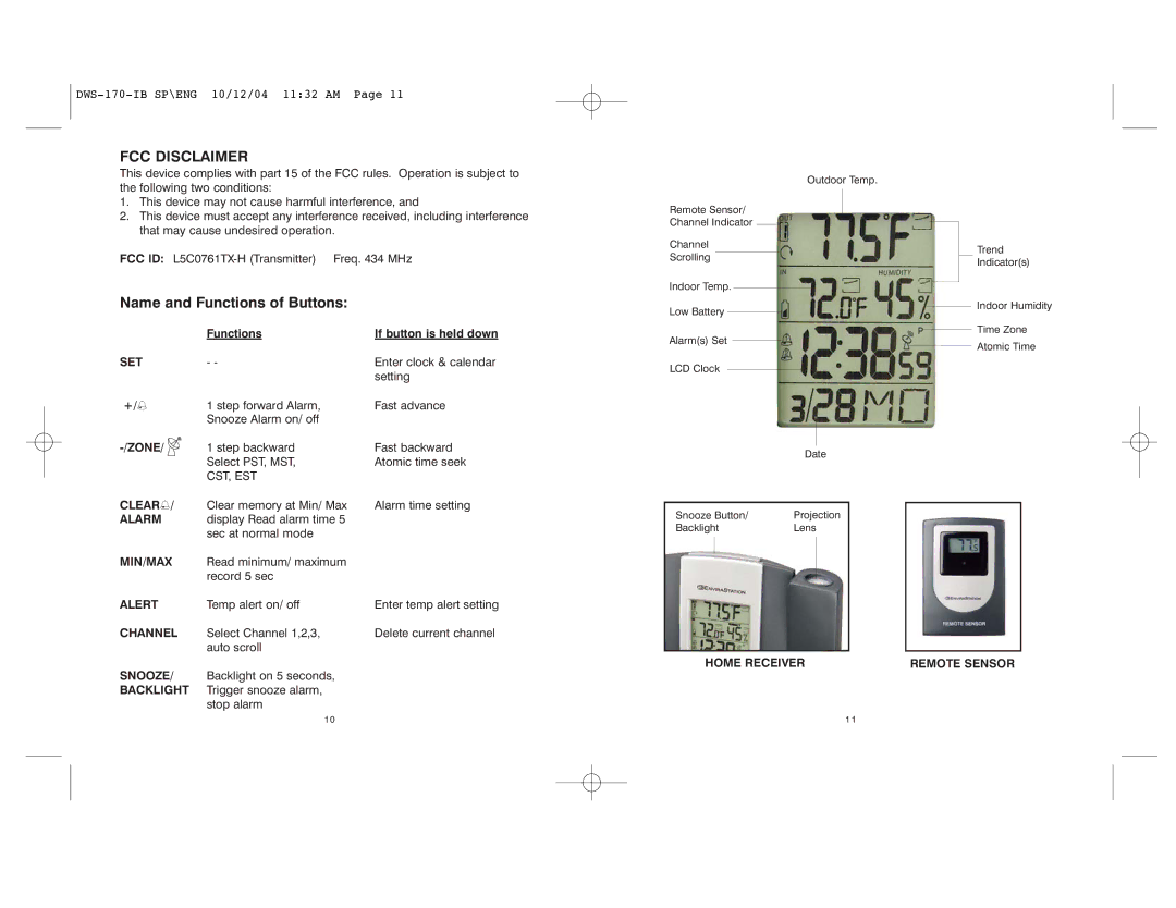 HoMedics DWS-170 instruction manual FCC Disclaimer, Name and Functions of Buttons, Zone 