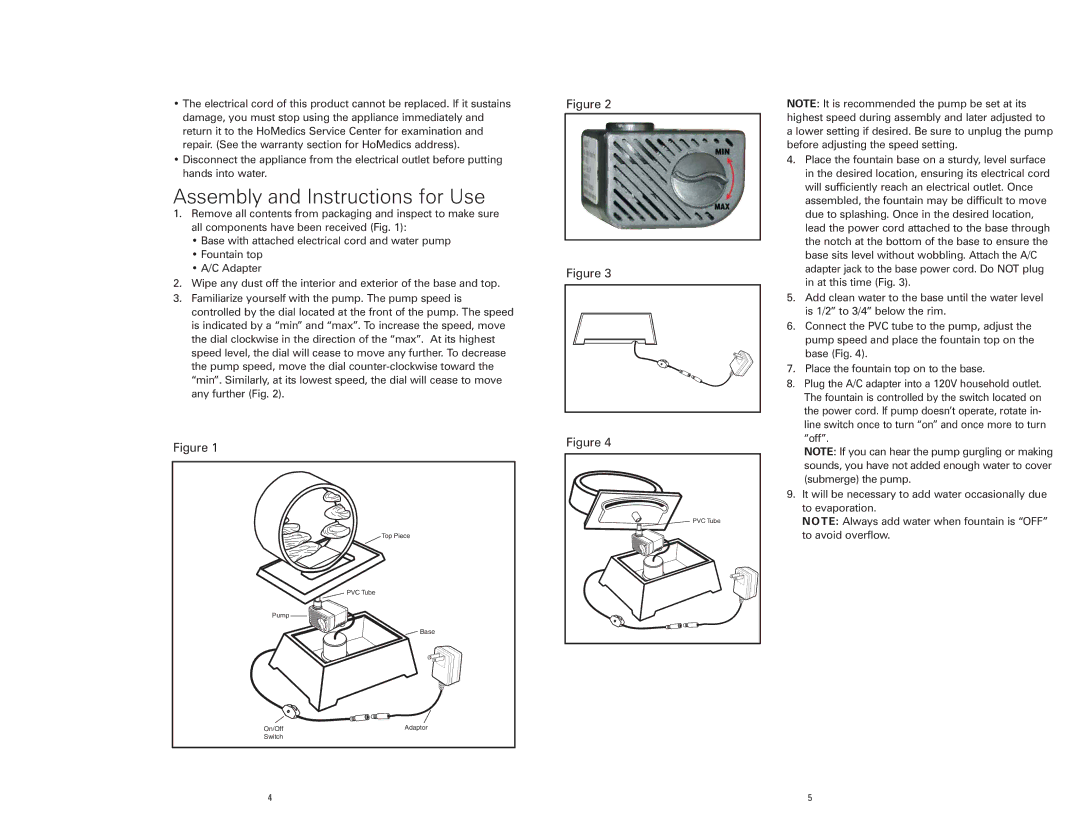 HoMedics Envira Scape instruction manual Assembly and Instructions for Use 