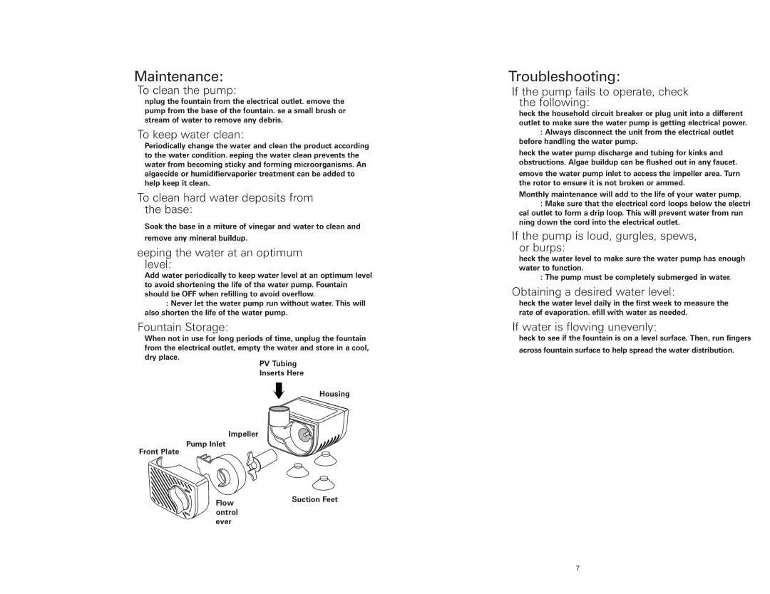 HoMedics Envira Scape instruction manual Maintenance, Troubleshooting 