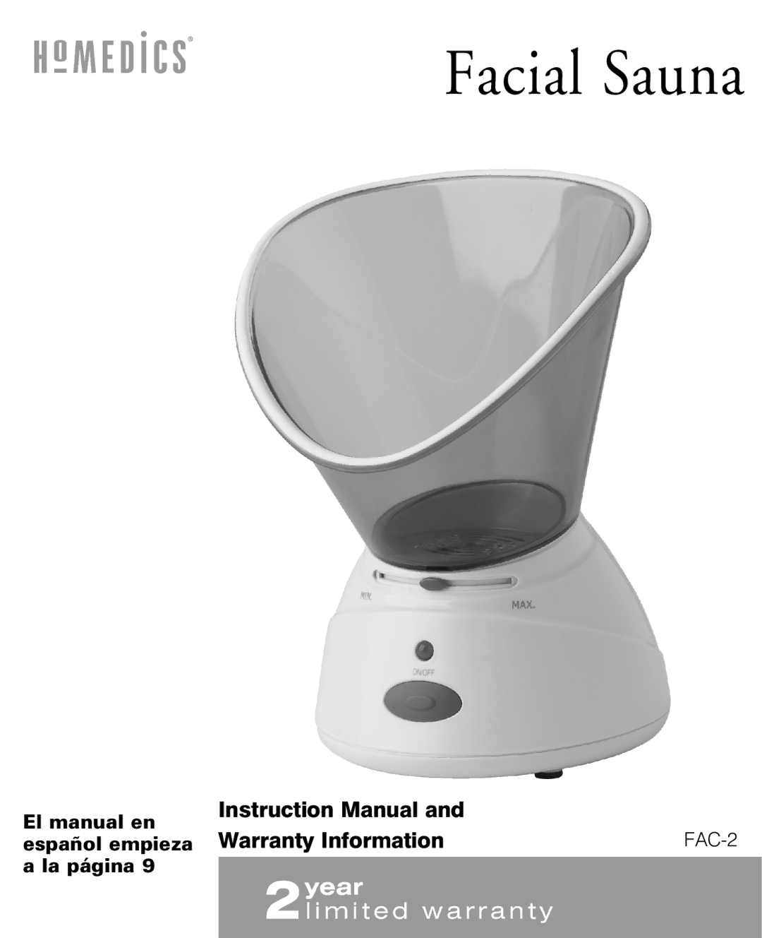 HoMedics FAC-2 instruction manual Facial Sauna 